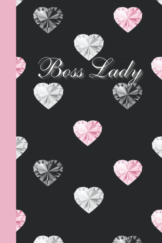 Boss Lady: Gem Hearts on Black Journal: 6x9 inches|120 pages| Lined| Black and Pink Soft Cover
