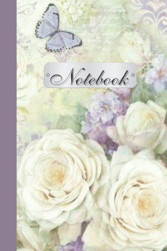 Butterfly and White Roses Notebook: White Roses Printed Soft Cover| 120 pages| Lined Notebook